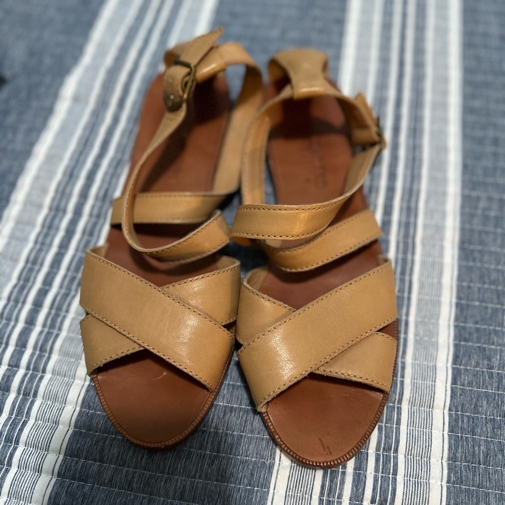 Calvin Klein Leather Cross-Strap Tan Women's Sandals
